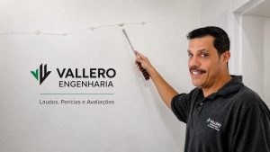 Engenheiro da Vallero Engenharia realizando vistoria técnica de fissuras e trincas em parede de imóvel.